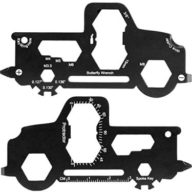 Imagem de Chaveiro multiferramentas em forma de caminhão pacote com 2 ferramentas de bolso de metal portátil sem ferrugem para régua de parafuso e abridor de garrafas, manutenção de rotina total 16 em 1