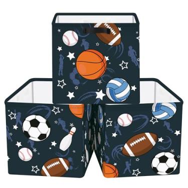 Imagem de Clastyle 3 unidades de armazenamento de cubo de bola esportiva, caixa dobrável para prateleiras, cestas de armazenamento para pais, organizador de brinquedos, basquete, 30 x 30 x 30 cm