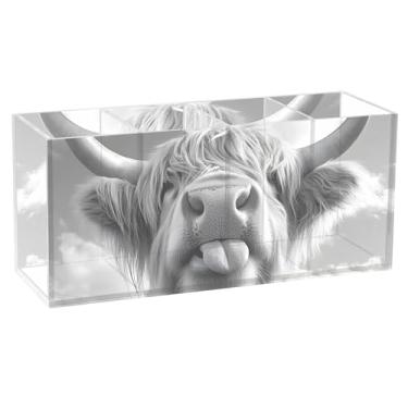 Imagem de TSENQUE Porta-lápis preto de vaca Highland engraçado para mesa, fofo, engraçado, arte de escritório, suporte de pincel, marcador de acrílico, copo de caneta