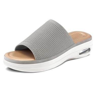 Imagem de mysoft Sandálias femininas confortáveis com almofada de ar de malha sem cadarço plataforma leve para caminhada sapatos de verão, Cinza, 41