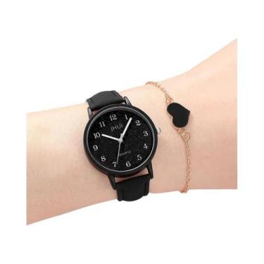 Imagem de Conjunto De Relógio De Pulso Analógico Feminino Com Pulseira De Couro 