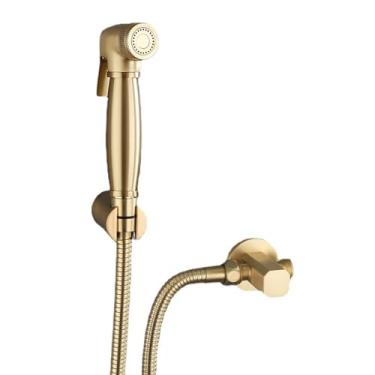 Imagem de Pulverizador de bidê de vaso sanitário portátil pulverizador de bidê de mão de ouro escovado para bidê de vaso sanitário kit de jato pressurizado descarga todo cobre, ouro escovado, C (ouro escovado C
