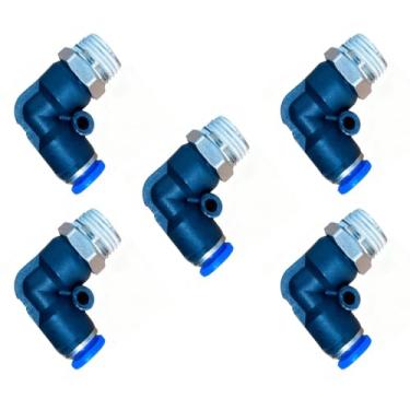 Imagem de 5 peças de tubo de 6 mm OD x rosca de cotovelo macho 1/4 NPT 90 conexões de pressão para conectar - acoplador de conexão rápida ar-água, acessórios de latão hidráulico pneumático sem vazamento (6 mm x