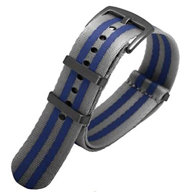 Imagem de SAAWEE Pulseira de relógio de cinto de segurança de qualidade premium de 20 mm e 22 mm, pulseira de nylon para relógio masculino Seiko Mido 007 James Bond Military listrado (A12 fecho preto, 22 mm)