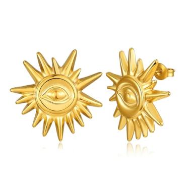 Imagem de Gfractolux Brincos femininos com costas planas, banhado a ouro 18 K, hipoalergênico, para orelhas sensíveis, dourado, Bronze, Sem pedra preciosa