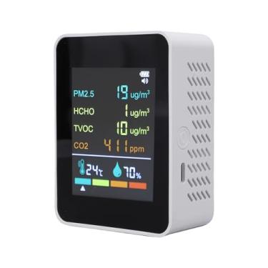 Imagem de Fabater Monitor Multifuncional de Qualidade do Ar 6 Em 1, Testador Portátil de Ambiente Interno para Estufa de Escritório Doméstico, Detector de Tela Grande para PM2.5 CO2 TVOC, Design Recarregável