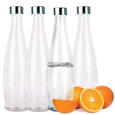 Imagem de Kit 4 Garrafas Vidro Acqua Transparente 1 Litro Com Tampa - Yangzi