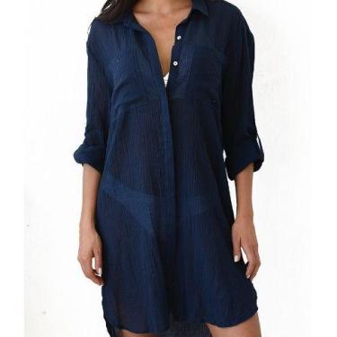 Imagem de N-E0201-Camisa Blusa Camisão Saída Praia Básico Versátil Clássico - XU