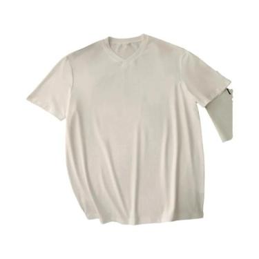 Imagem de Camiseta Masculina Branca De Algodão Com Decote Em V Para O Verão Casu