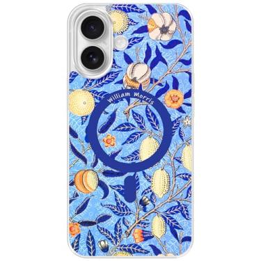 Imagem de Berkin Arts Capa transparente transparente compatível com iPhone 16 Plus [compatível com Magsafe], Folk Art Nouveau Botanicals (Pomegranate by Morris)