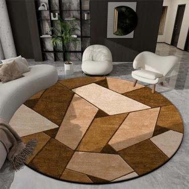Imagem de Tapetes redondos geométricos para sala de estar, decoração de luxo, tapetes grandes e macios de pelúcia para quarto, escritório, cadeira, piso (80 x 80 cm/Flanela - 4)