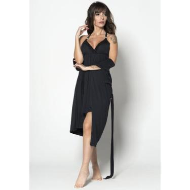 Imagem de Camisola Romantic Renda Amamentação com Robe Gestante Maternidade Pós 