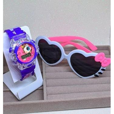 Imagem de Kit Relógio Infantil Digital Pisca Luz Led Toca Musica Princesas + Ócu