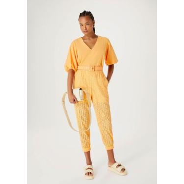 Imagem de Calça Feminina Carrot Cintura Alta Em Laise - Hering, M, Laranja