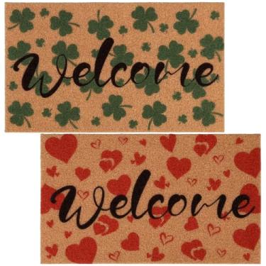 Imagem de Conjunto de 2 peças de capacho de boas-vindas, dia dos namorados, amor, coração, bem-vindo, e corações de trevo, imitação de coco, coco, coco, tapete antiderrapante, para entrada de varanda, escada