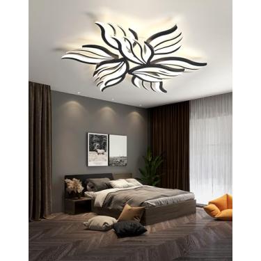 Imagem de Luminária de teto LED moderna e regulável para sala de estar, com controle remoto, em acrílico, lustre para quarto, iluminação interna para sala de jantar, cozinha e escritório (preta, 9 lâm