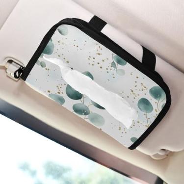 Imagem de SEHANY Porta-lenços de papel de carro com folhas verdes, caixa de lenços para carro, viseira solar, porta-guardanapos, dispensador de máscara de carro retangular, caixa de lenços de papel de veículo
