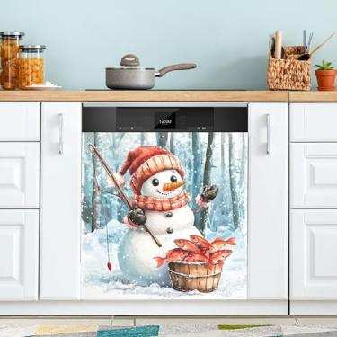 Imagem de xigua Linda capa magnética de boneco de neve de Natal, adesivos magnéticos decorativos antiarranhões para painel de geladeira e lava-louças, decoração personalizada de cozinha doméstica 58 x 66 cm