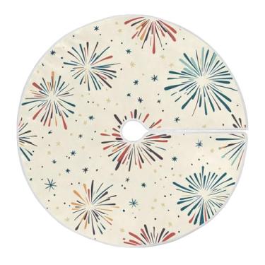 Imagem de Wassud Saia para árvore de Natal, fogos de artifício, decorações de árvore de Natal, enfeites de Natal, tapete de árvore pequena para decoração de festa de ano novo, 91 cm