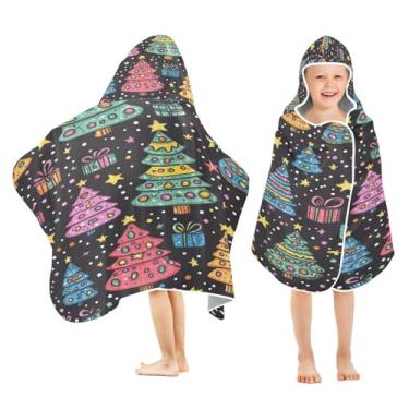 Imagem de Blueangle Toalha de banho infantil - Toalha infantil com capuz de árvores de Natal de desenho animado - Toalha de praia para banho infantil super macia, absorvente, de secagem rápida