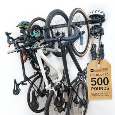 Imagem de StoreYourBoard Suporte modular de parede BLAT – Sistema de montagem de parede ajustável para bicicletas de montanha e bicicletas de estrada – comporta até 4 bicicletas com acessórios – Ganchos de