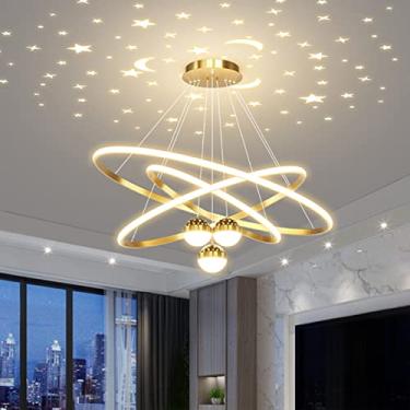 Imagem de Luminária pendente LED moderna, lustre LED criativo e regulável, luminária de teto moderna para sala de jantar, sala de estar, escritório e cozinha (dourado, L30+40+60cm)