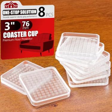 Imagem de Almofada antiderrapante para piso de madeira, 8 peças de copo transparente de 7,6 cm, prendedores de borracha antiderrapantes inodoros e sem manchas | Protetores de piso resistentes para cama, sofá
