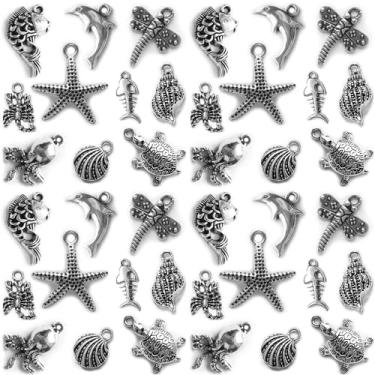 Imagem de Heather's cf Pingentes de animais marinhos de prata mista. 100 peças prata antiga sem manchas, sem chumbo, sem cádmio, sem níquel para fazer joias DIY, pulseiras, colares, brincos, artesanato, atacado