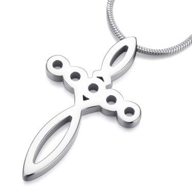 Imagem de MOO&LEE Colar com pingente de cruz cristã para homens e mulheres Jesus alimenta os 5000 com 5 pães e 2 peixes, joias religiosas de aço inoxidável, Aço inoxidável, Sem Pedra Preciosa