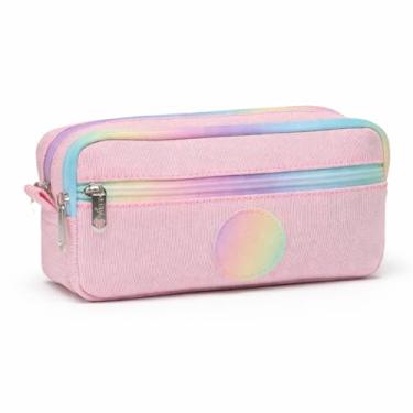 Imagem de Estojo Escolar Tie Dye Com Glitter Brilho Triplo Organizador Para Material Escolar Com 3 Compartimentos E Zíperes Material Em Nylon (Rosa Escuro)