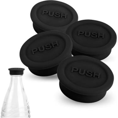Imagem de 4 tampas de garrafa para garrafa de vidro Sodastream, tampa de silicone para vedação de água e bebida, peça de reposição reutilizável (preto)