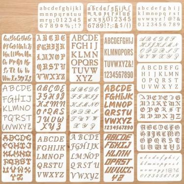 Imagem de ZJO Estênceis de letras para pintura em madeira, plástico reutilizável, pacote com 20, modelos grandes de alfabeto com números e símbolos, artesanato de arte faça você mesmo para sinalização de