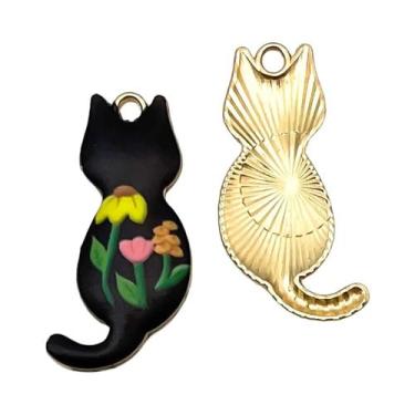 Imagem de Pingentes De Gato Fofos 10pcs 17x30mm Em Liga De Esmalte Impressa Para