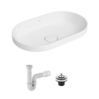 Imagem de Cuba de Sobrepor Deca Slim 50x30 Oval Branca + Válvula + Sifão, Único