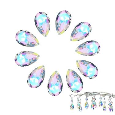 Imagem de YAFIYGI 10 peças de contas de cristal para apanhadores de sol, peças de lustres grandes, ornamentos de cristais de vidro, pingente, apanhador de sol, lágrima a granel, prismas apanhadores de sol