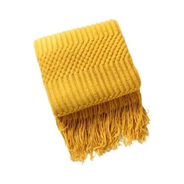 Imagem de Manta De Tricô Grossa Oversized Cáqui Com Borlas, Luxo Vintage Estilo 