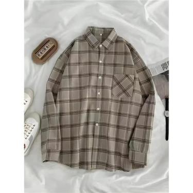 Imagem de Camisa Xadrez Oversized Feminina De Manga Longa, Estilo Vintage, Stree