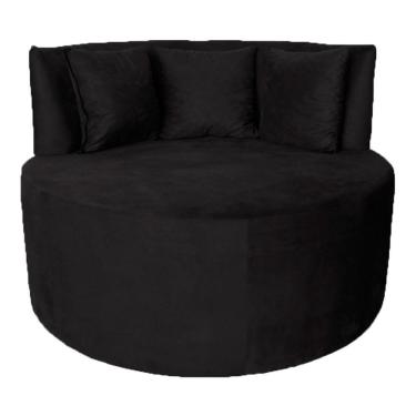 Imagem de Sofá Puff Chaise Estofada Redondo Barcelona Almofadas Suede Preto Eli Móveis E Decoração