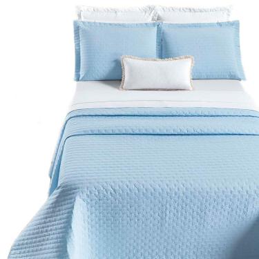 Imagem de Kit Cobre Leito Colcha Quality Casal 3 Peças Percale 200 Fios Bordado - Azul Céu
