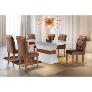 Imagem de Kit Mesa Agata Tampo 120cm Canto Curvo + 4 Cadeiras Imbuia Chocolate