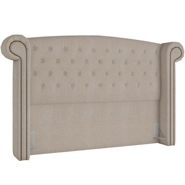 Imagem de Cabeceira Cama Box Queen Com Tachas 160 Cm Sofia P05 Linho Creme - Lyam Decor