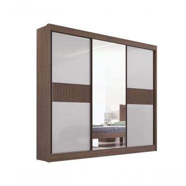 Imagem de Guarda Roupa Cristal Casal 3 Portas Ripado Sem Pés 6 Gavetas D' Doro Castanho/off White/ripado