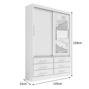 Imagem de Guarda Roupa Casal Meridian Com Espelho 2 Portas 6 Gavetas Com Pés - D' Doro Branco