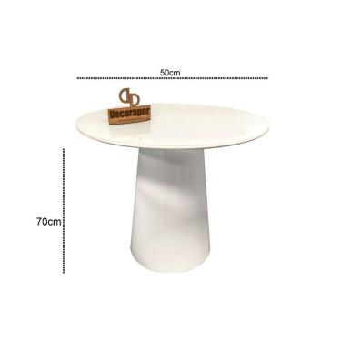 Imagem de Mesa De Canto Cone Laqueado Com Tampo Vidro 50cm Branco 70cm