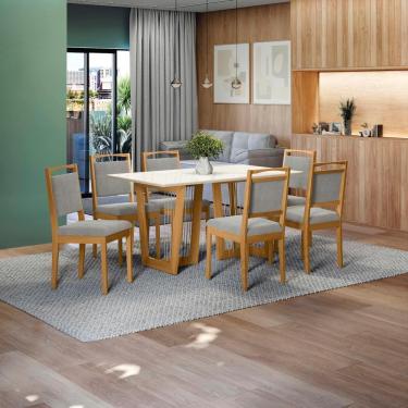 Imagem de Conjunto Sala De Jantar Lina Em Madeira Maciça 6 Cadeiras Boucle Cinza