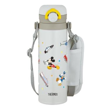 Imagem de Thermos Caneca infantil portátil JPF-500DS LGY, 500 ml, Mickey, cinza claro, alça removível, almofada de ombro suave incluída, para crianças, ir à escola ou à escola
