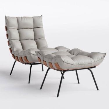 Imagem de Poltrona Costela com Puff em Couro Granizo - Home Mobily