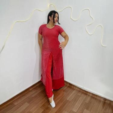 Imagem de Conjunto de Dança Plus Size Bata Fenda e Calça Pantalona Moda Evangéli