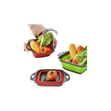 Imagem de Escorredor Macarrao Silicone 30 Cm Dobravel Vermelho Vapor Legumes Ver