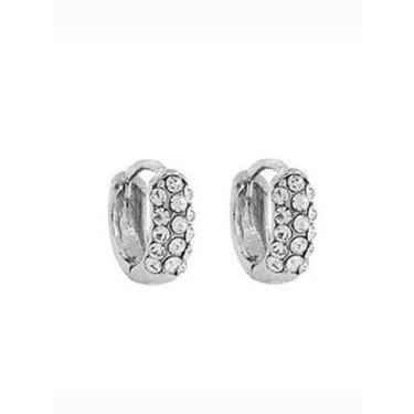 Imagem de Brinco Argolinha Ródio Branco e Pedras de Strass - Corban Piercings